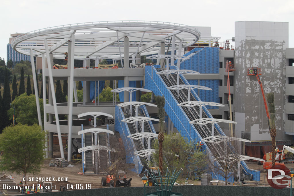 The scaffolding is down from the sides of the escalators and the roof structures are in place.