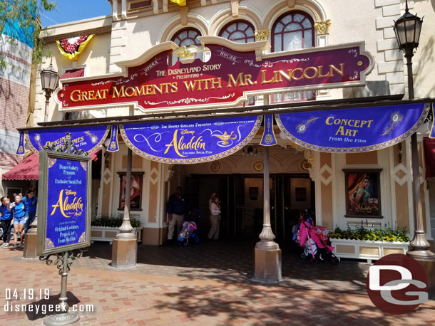 Next stop Disneyland.  A preview and exhibit for Aladdin has moved into the Opera House and Disney Gallery.  I will stop by later to check it out.