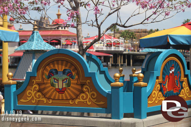 Character graphics have been added above the benches on Pixar Pier near the wheel.  I will stop by later for a closer look at all of them.