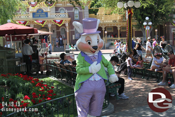 Mr. Easter Bunny meeting guests in Town Square.