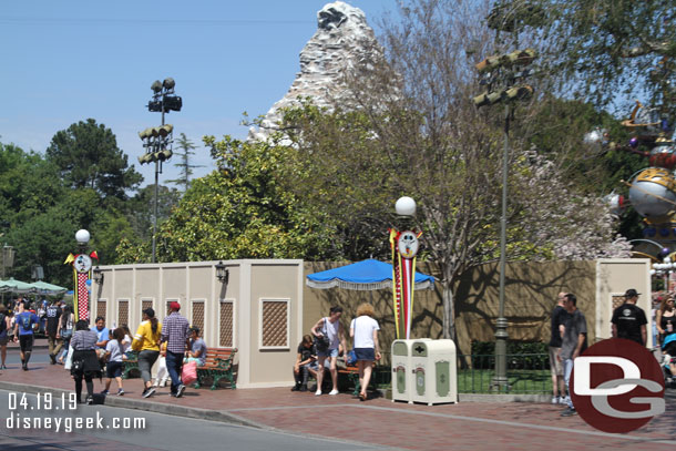 Walls are still up around portions of the hub as they work to reconfigure planters and curbs.