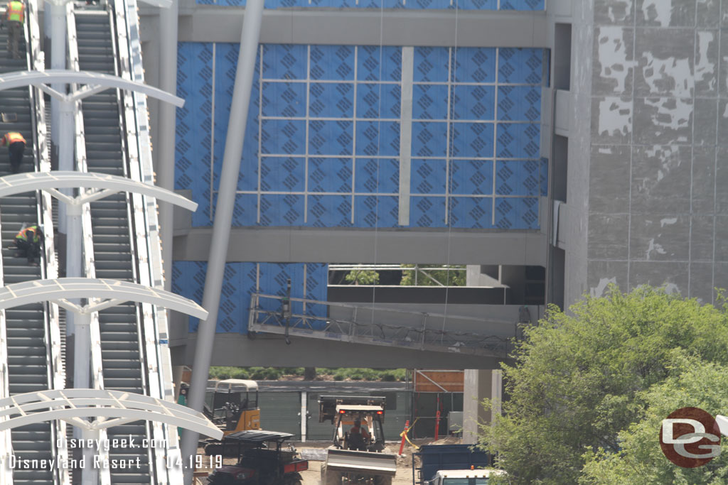 Panels being installed on the span between the escalators and elevators.