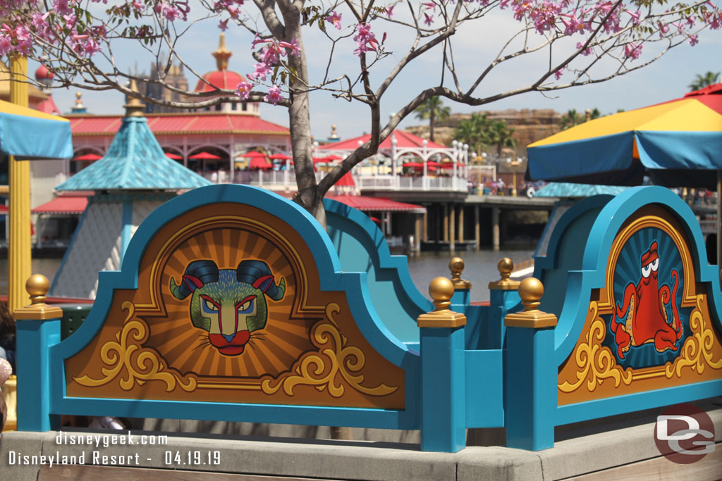 Character graphics have been added above the benches on Pixar Pier near the wheel.  I will stop by later for a closer look at all of them.