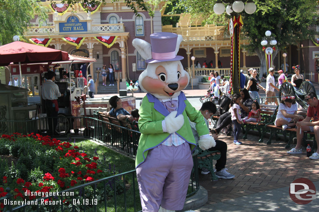 Mr. Easter Bunny meeting guests in Town Square.