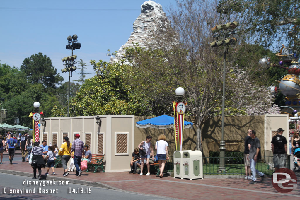 Walls are still up around portions of the hub as they work to reconfigure planters and curbs.