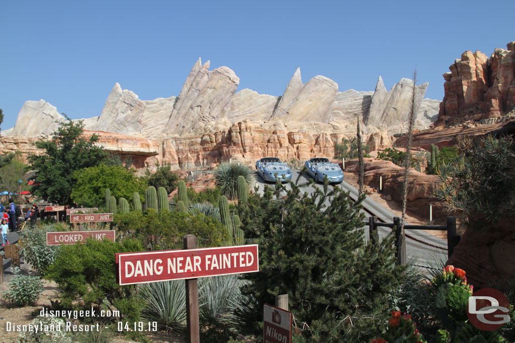 Radiator Springs Racers was down and a couple cars were stopped in Ornament Valley.