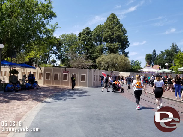 Walls are up on both sides of the Frontierland walkway.