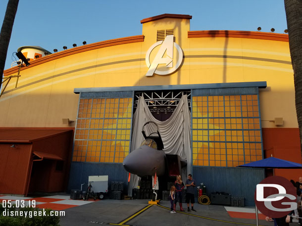 The Avengers Logo has been added to the top of the hanger now that the film is out.  Before it was SHIELD.