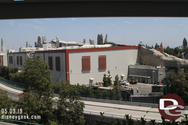 Moving around the corner to take a look at the Star Wars: Galaxy's Edge work.  There is almost no visible change and this may be the last construction look at the project.  Cast Member previews start in just over two weeks.
