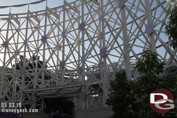 Some of the star bursts on the coaster have been painted purple in the area.