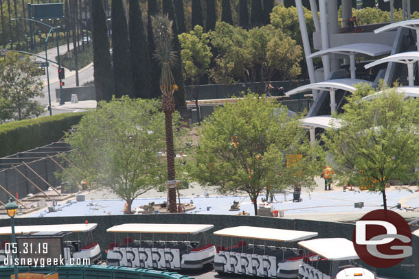 Pavers are now installed out to the tram unload station near the temporary walkway.