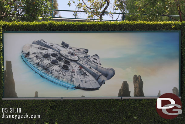 A closer look at the Star Wars: Galaxy's Edge tram stop billboards.