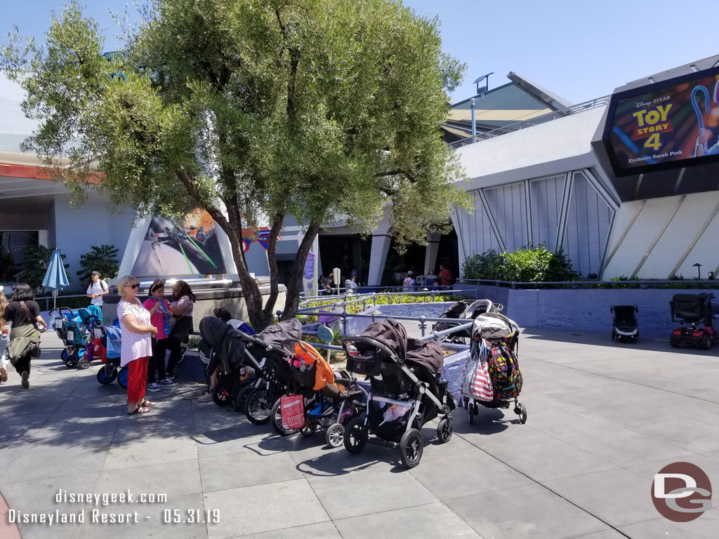 Here you can see the reduced planter.  Stroller parking around it.