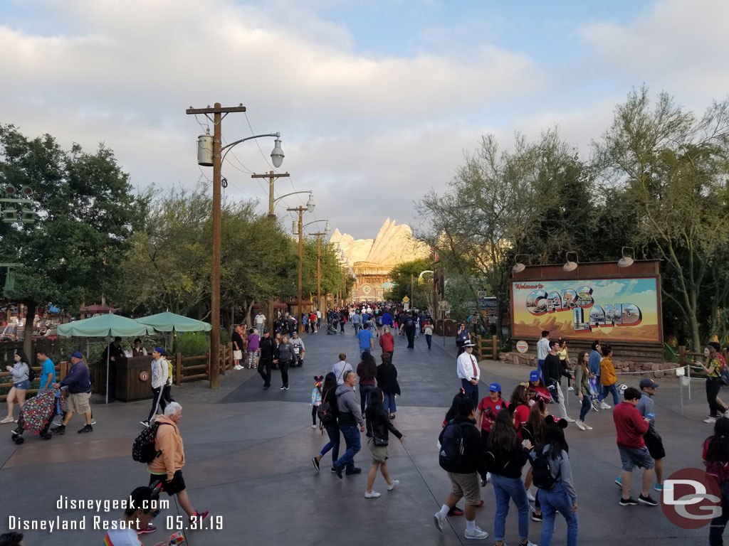 Route 66 in Cars Land at 7:00pm