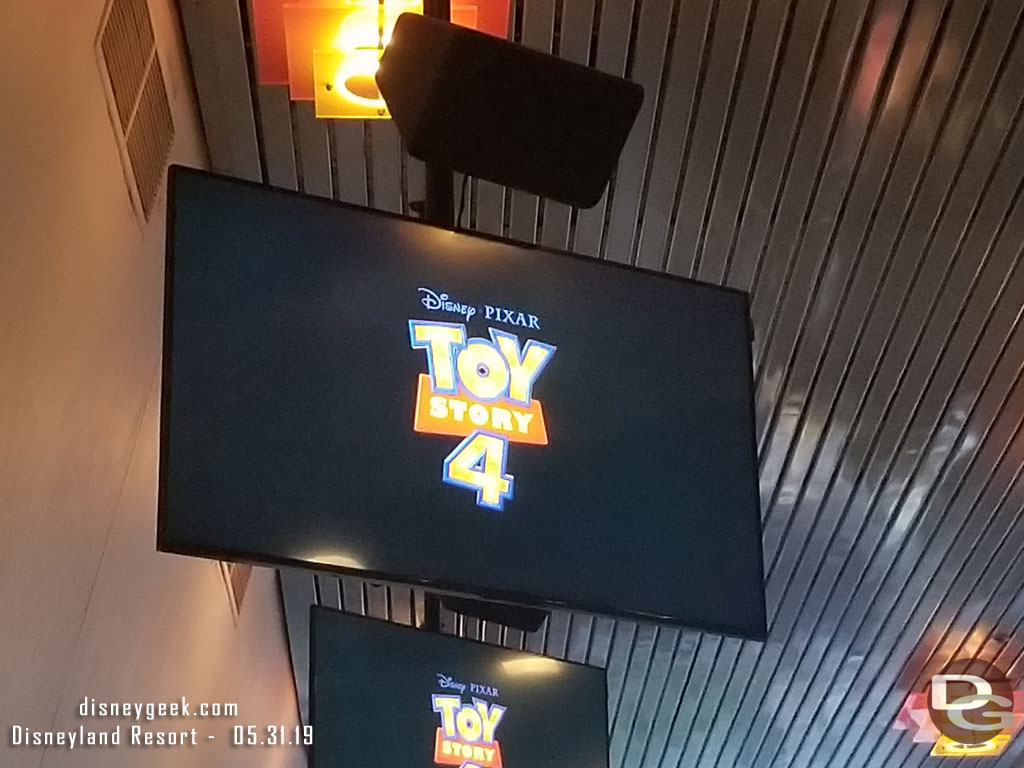 The video screens showed the logo and opening date.  Nothing else.