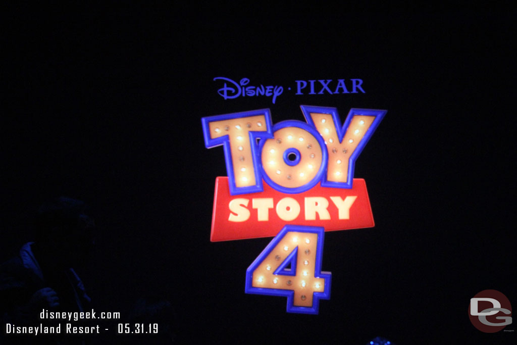 The preview consisted of a couple of scenes and then some standard trailer clips.  One scene is a flashback of when Bo Peep left and the other when Forky was created.