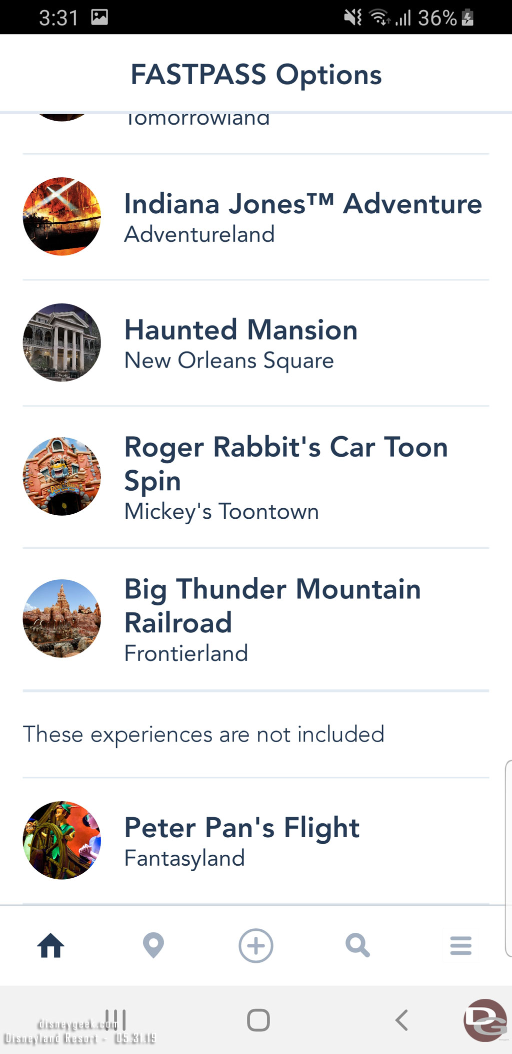 I found it odd it singled out Peter Pan as not available.  Why even list it? If it was not on the list of available attractions the assumption is it is not available.  And why list just one?