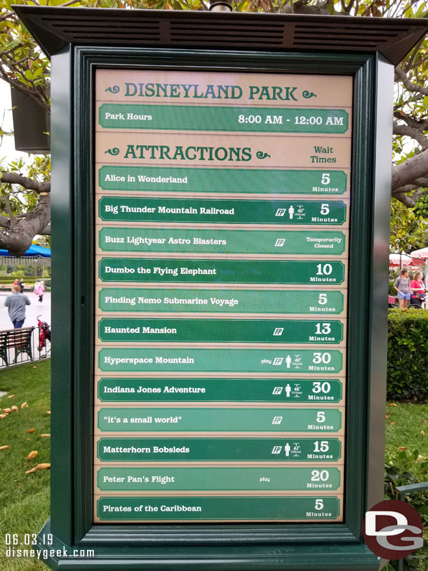 Disneyland waits at 9:35am