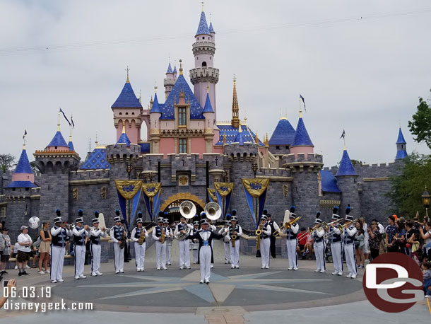 The Disneyland Band performing in front of Sleeping Beauty Castle.