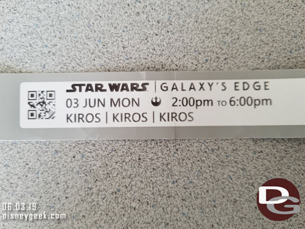 My wristband for Star Wars: Galaxy's Edge.