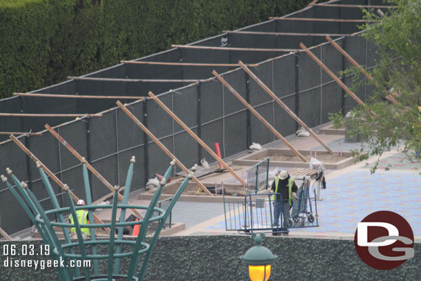 A crew was working on fencing at the new tram drop off zone.