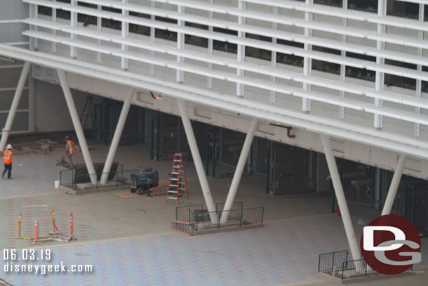 more fencing going in around the support columns and the gates for the bag check are installed.