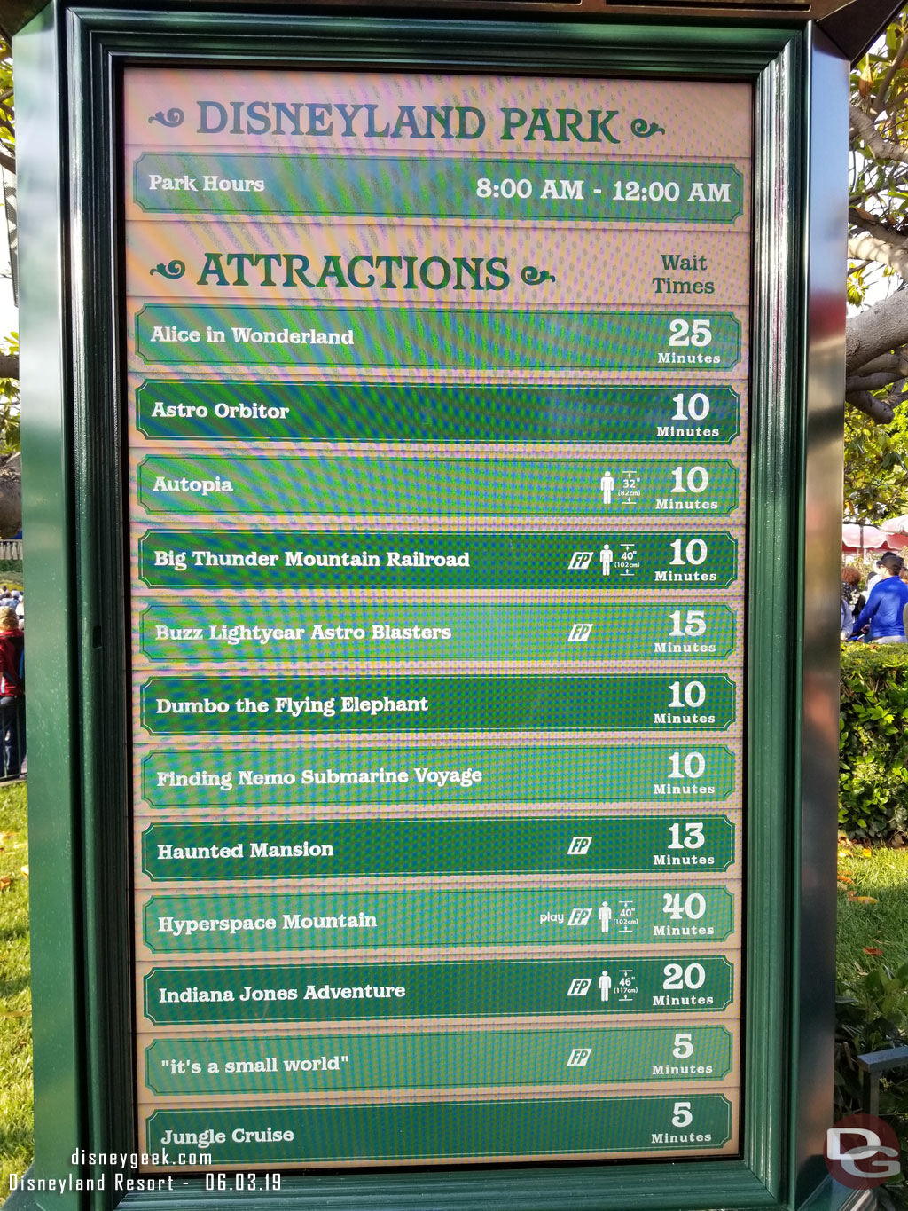 Disneyland waits at 6:30pm