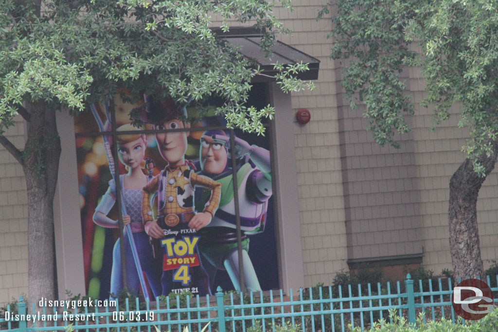 Toy Story 4 poster at the tram stop.