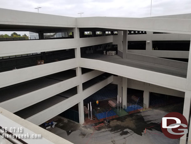 The view from the 5th floor of the Pixar Pals Parking Structure.  They were cleaning the load station, so this part of the project looks to be wrapping up.  The garage is expected to open in about two weeks.