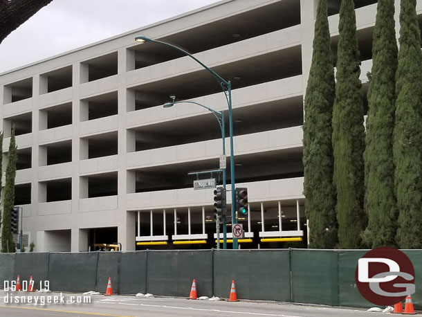 Height warnings and preparations for the signs at the parking structure entrance.