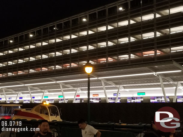 More lights were on at the Pixar Pals Parking Structure this evening.