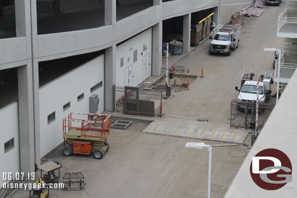 The gates and security barriers are in place for this access road between the two structures.