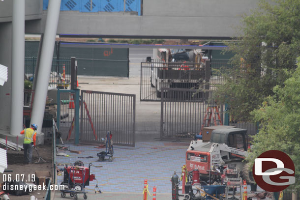 A closer look at the far side of the project where gates are now installed along the tram way.