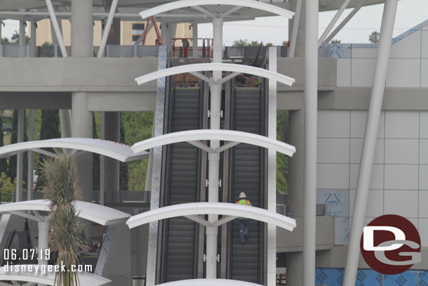 Escalator testing was underway.  They were in motion.