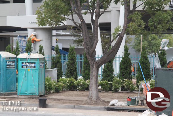 A closer look at some of the landscaping work.  In the background they were working on the bridge support column.