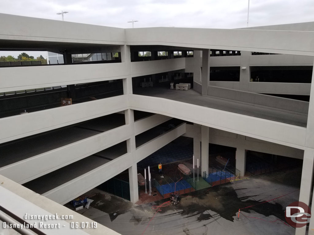 The view from the 5th floor of the Pixar Pals Parking Structure.  They were cleaning the load station, so this part of the project looks to be wrapping up.  The garage is expected to open in about two weeks.