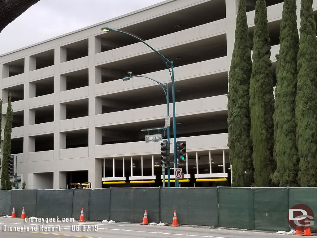 Height warnings and preparations for the signs at the parking structure entrance.