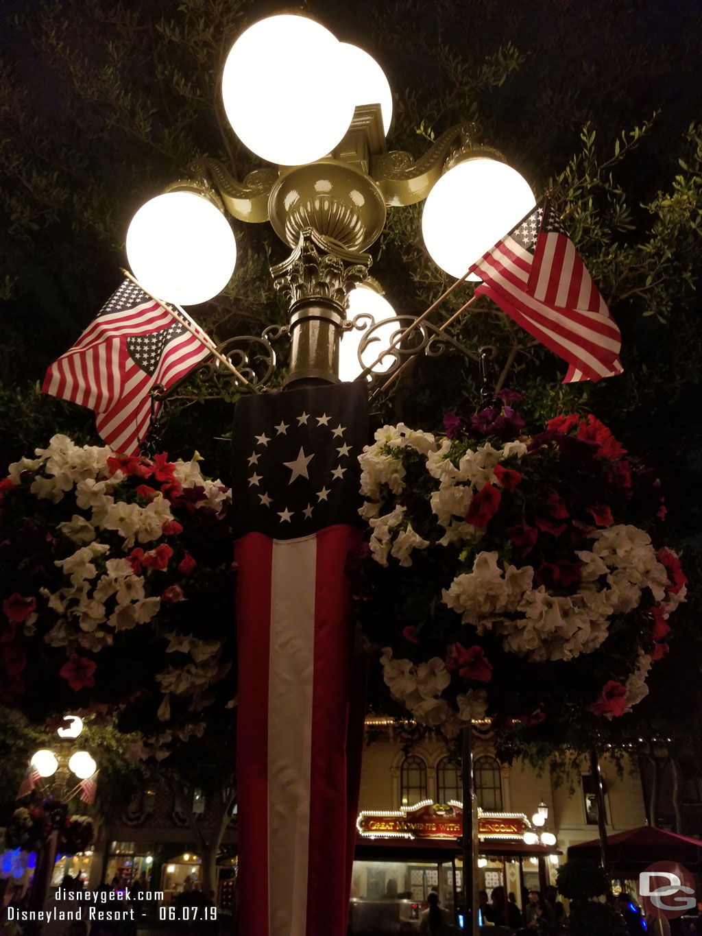 Main Street USA is red, white and blue for the summer.