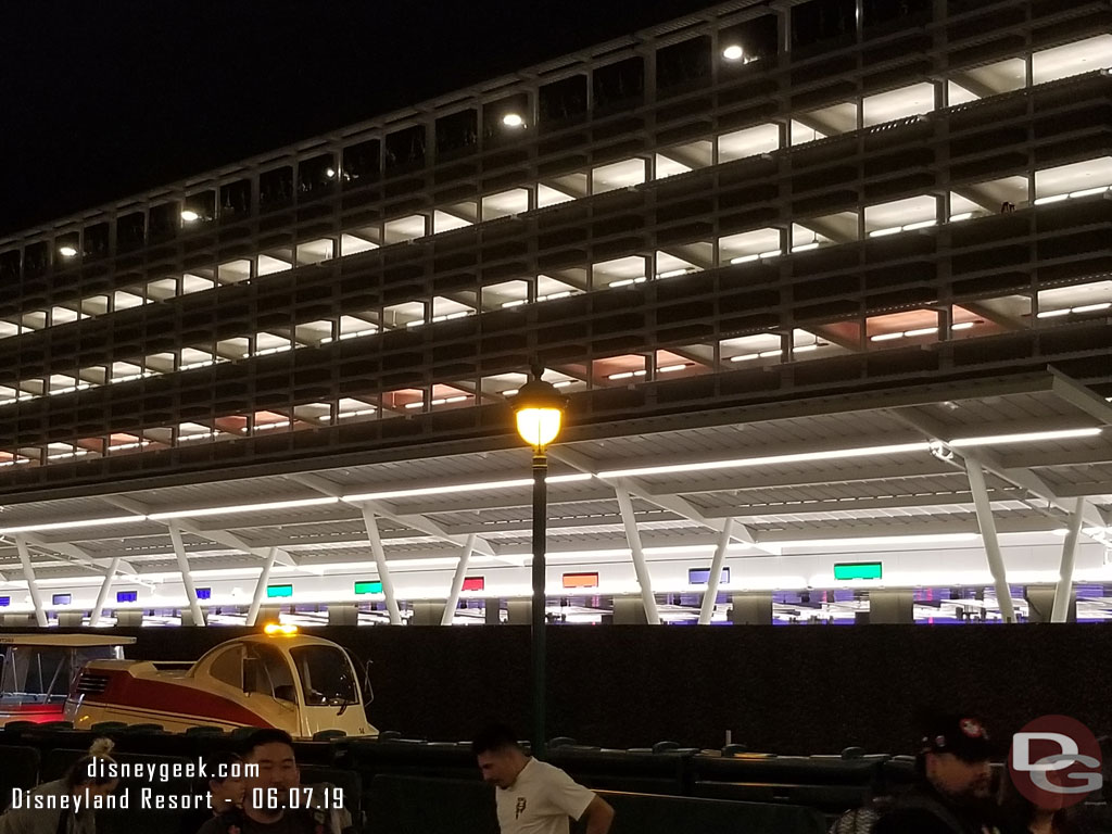 More lights were on at the Pixar Pals Parking Structure this evening.