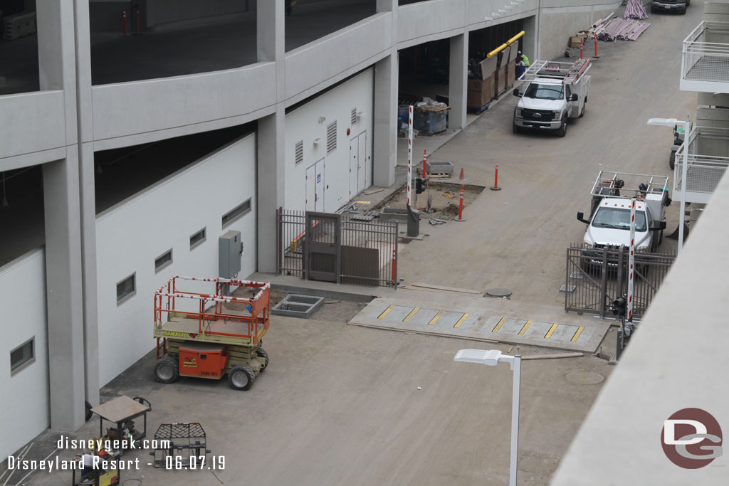 The gates and security barriers are in place for this access road between the two structures.