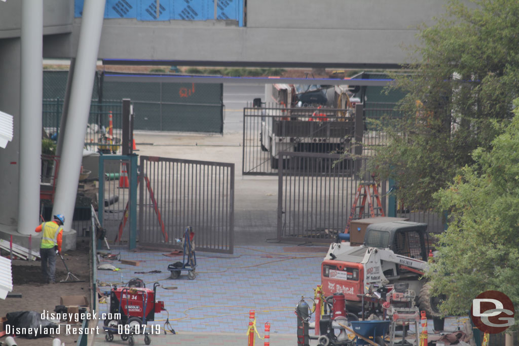 A closer look at the far side of the project where gates are now installed along the tram way.