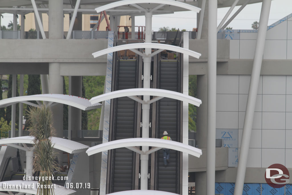 Escalator testing was underway.  They were in motion.