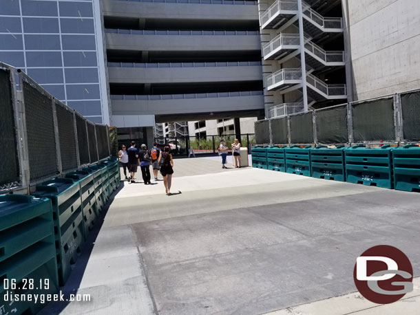 Making my way through the walkway over the former tram route.