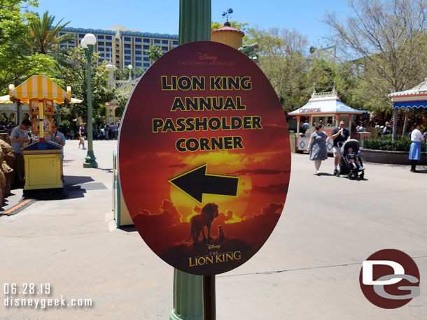 An Annual Passholder Corner set up for the Lion King.