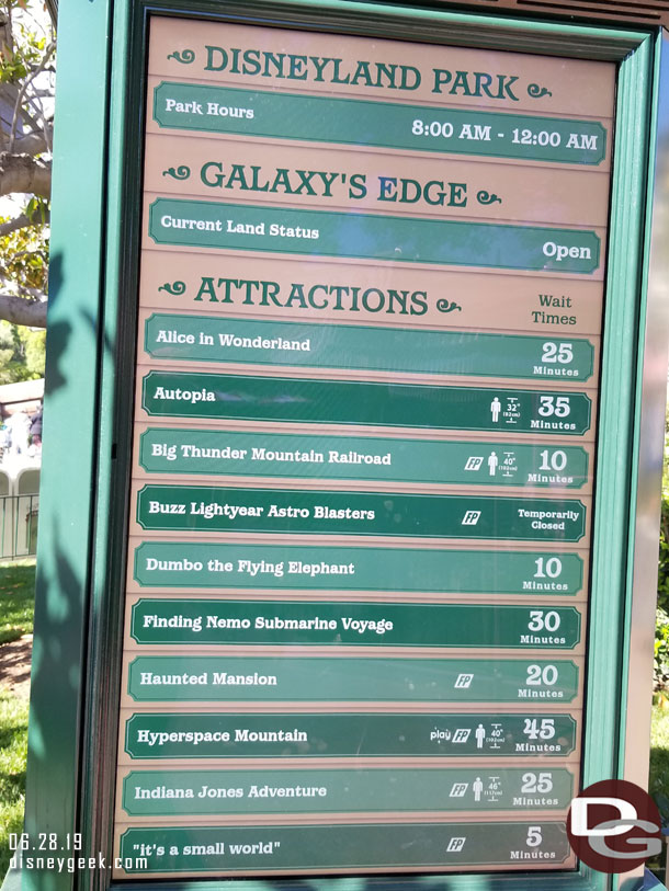 Disneyland Wait times at 4:54pm