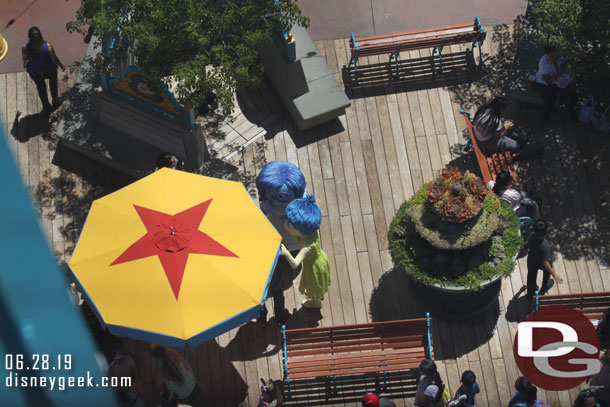 Joy & Sadness were greeting guests on Pixar Pier this afternoon.