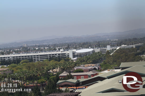 The Pixar Pals Parking Structure in the distance.