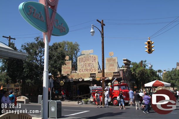 Red was parking in from the Curious store this afternoon greeting guests.