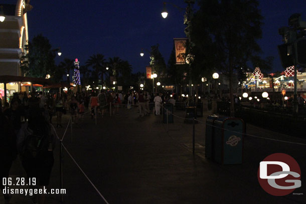 A large portion of the walkway is blocked off in preparation for World of Color this evening.