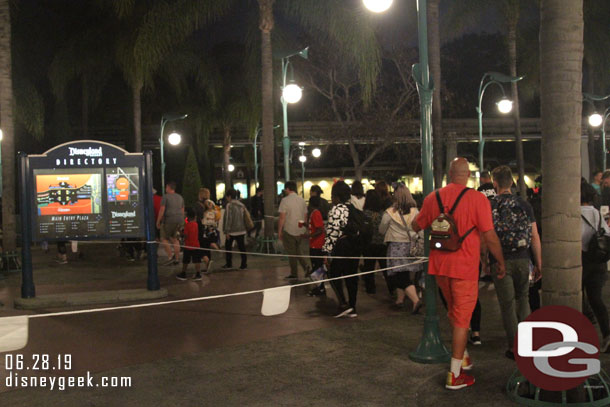 A queue was set up for the Mickey and Friends tram this evening.  Assuming this is more testing for how to handle the extra guests with the new garage?  It was not that crowded tonight to require it.